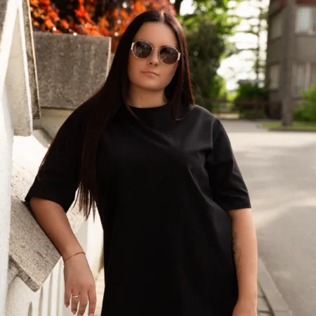 Juodi oversize marškinėliai moterims ranku darbo